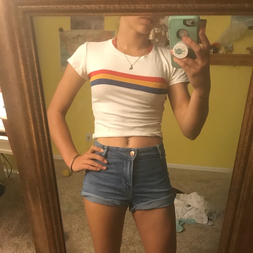 White stripped crop top